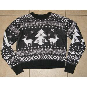Black & White Fair Isle Sz Medium Christmas Holiday Stretchy Pullover Sweater